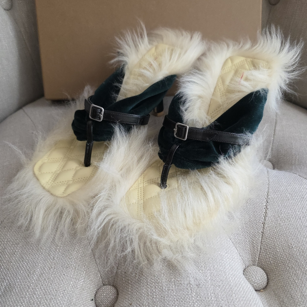 Burberry Black and Cream Fur-Trimmed Heels